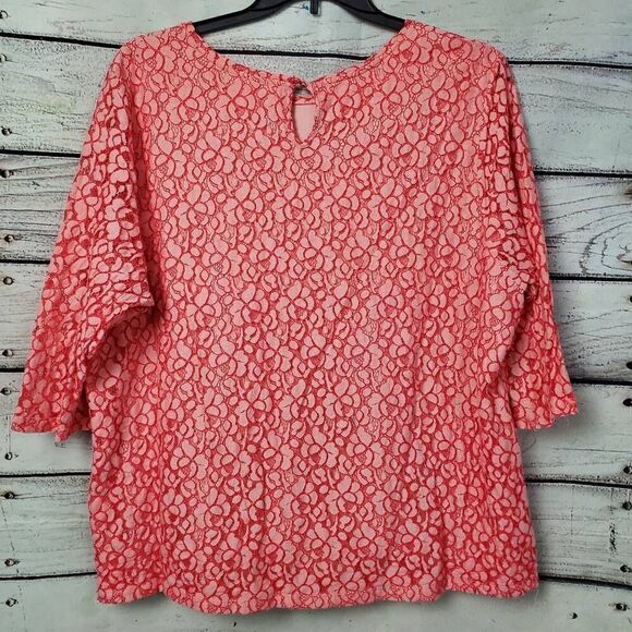 CJ Banks 3x Pink Lace Floral Blouse Keyhole Back - Picture 4 of 9
